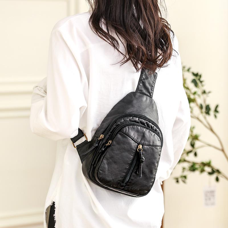 New Women's Bags Trendy and Fashionable Soft Leather Chest Bags Denim Soft PU One-shoulder Crossbody Bags Girls' Backpacks