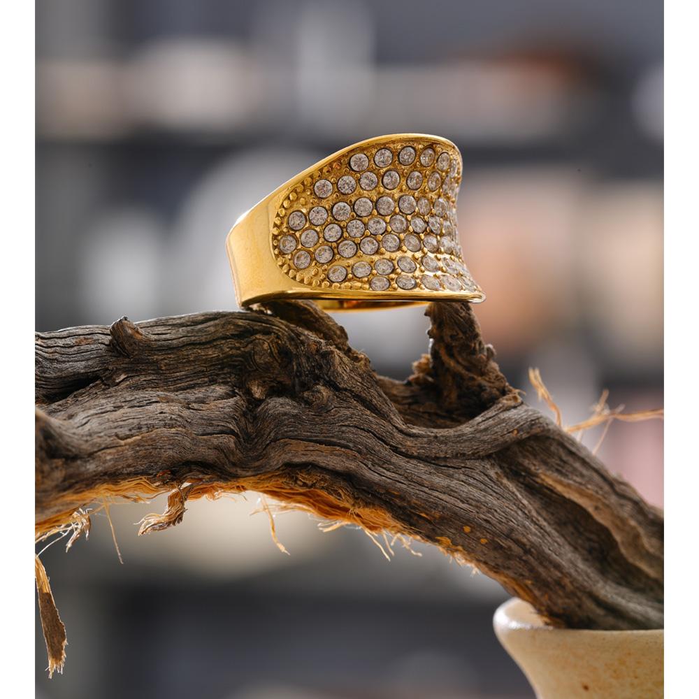 Yhpup Size 6789 Shiny Cubic Zirconia Inlaid Fashion Ring Gold & Platinum Plated Fashion Stainless Steel Delicate Finger Jewelry