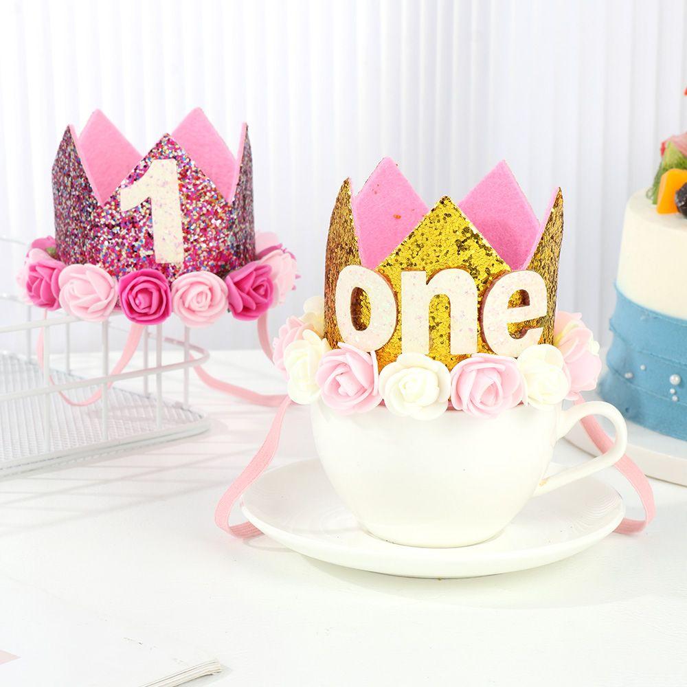 Happy Birthday Party Hats 1/2/3/half/one Baby Crown Prince/Princess Cap Christening Gender Reveal Boy Girl Photography Props