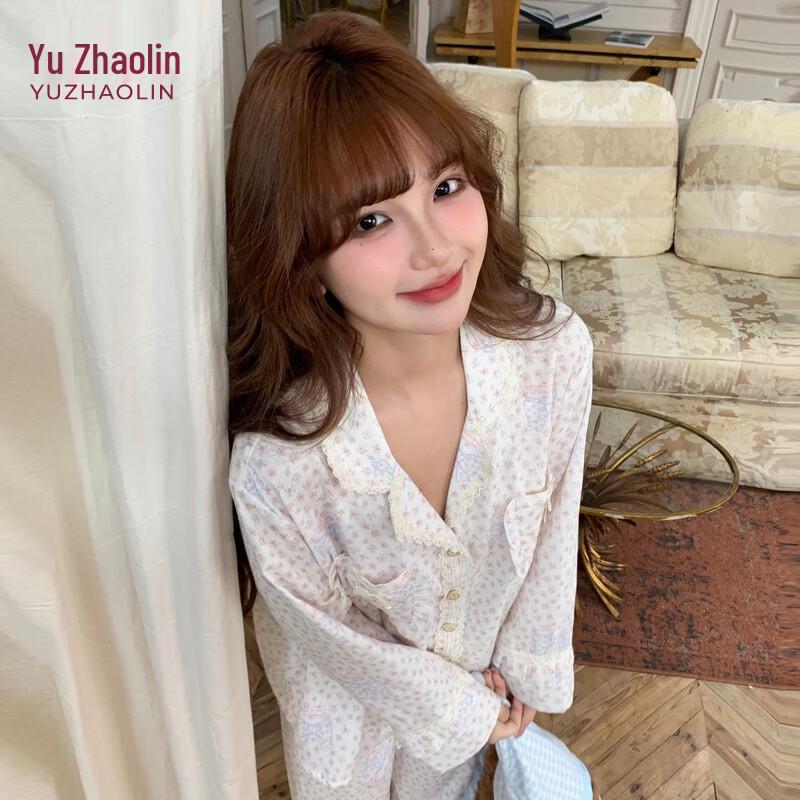 YUZHAOLIN Women s Sweet Pink Floral Bow Loungewear Set L