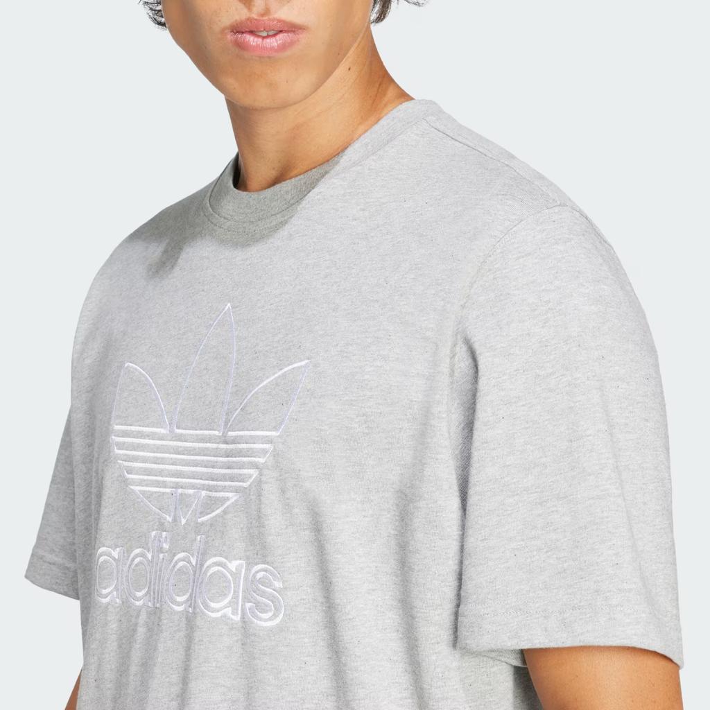 Adidas Originals Adicolor Outline Trefoil Logo Knit Loose Fit Crew Neck Short Sleeve T-Shirt Men Tops Medium-Grey Stone JP1087