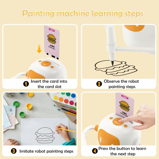 Kids Automatic Drawing Robot Toy with 100 Cards Interactive Educational Painting Robot Learning Toy Teaching
