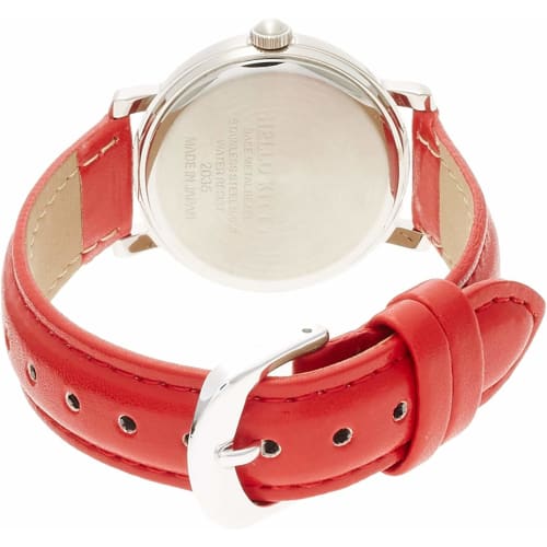 Citizen Q&Q Analog Hello Kitty Waterproof Watch with Leather Strap, Made in Japan, 0003N003, Women's, Silver and Red