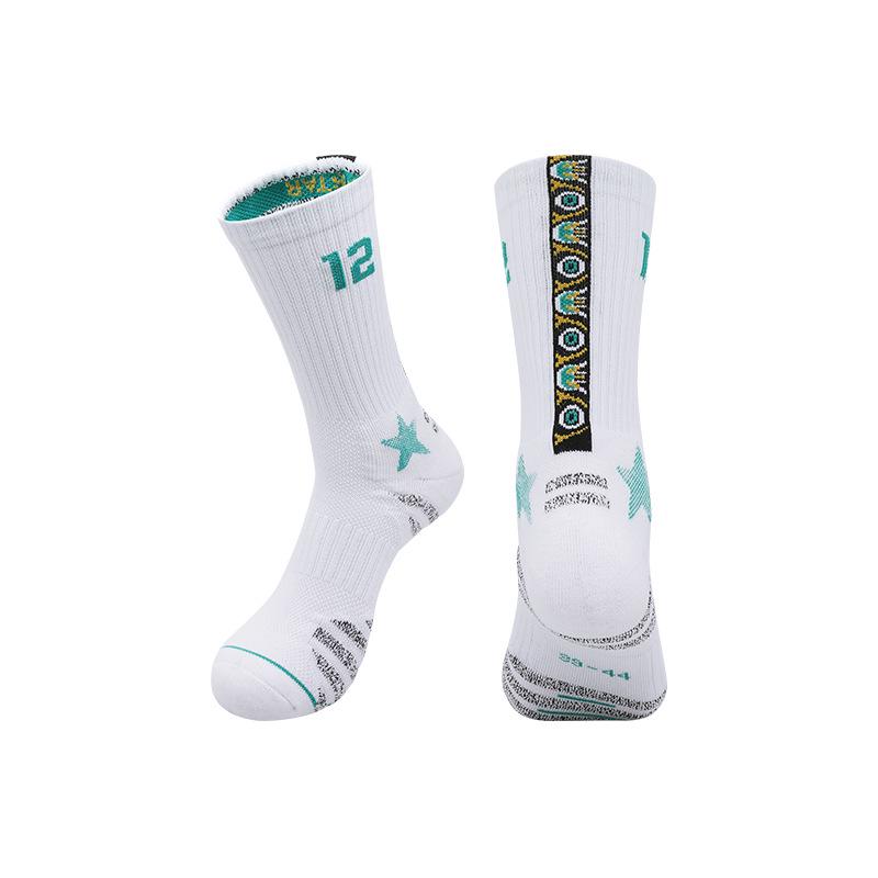 Atmungsaktive rutschfeste Frottee-Unterseite Mittelhohe Basketballsocken für Erwachsene - Schweißableitend & Geruchshemmend