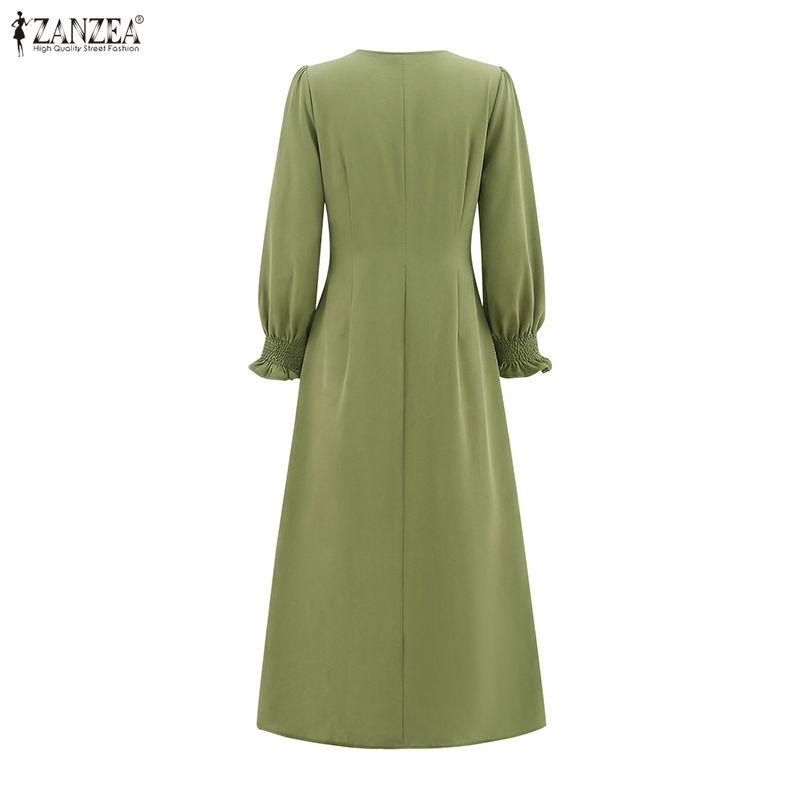 ZANZEA Women Casual V-Neck Solid Color Long Sleeve Dress