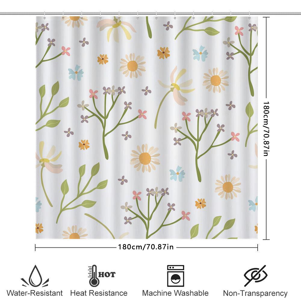 Spring Floral Shower Curtain Soft Waterproof Fabric Decorative Bathroom Liner for Kids' Bathroom White Green Yellow Purple Color