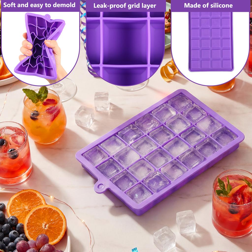 24 Hole Silicone Ice Tray Square Box Auxiliary Food Puree Cheese Jelly Mold Bar Kitchen Tool Cocktail Cube Ice Mold With Lid