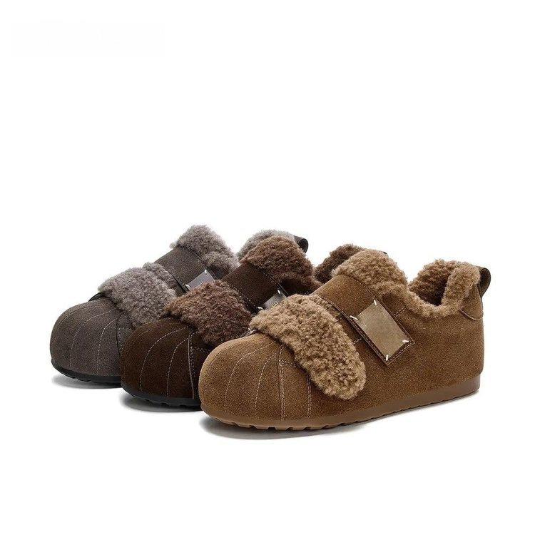 Shell head fleece thickened cotton shoes winter new Velcro plush thick sole heightening casual shoes