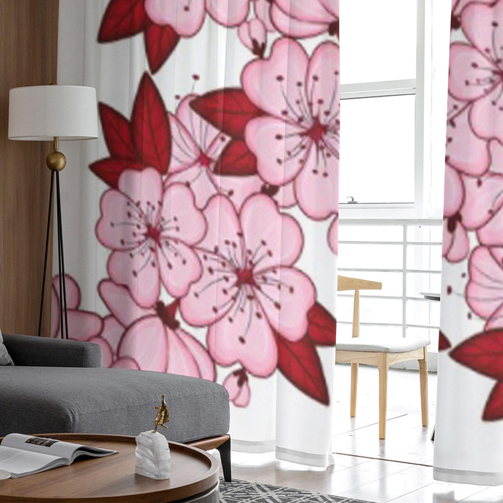 Розовые прозрачные оконные шторы с цветочным принтом для гостиной — фото 2