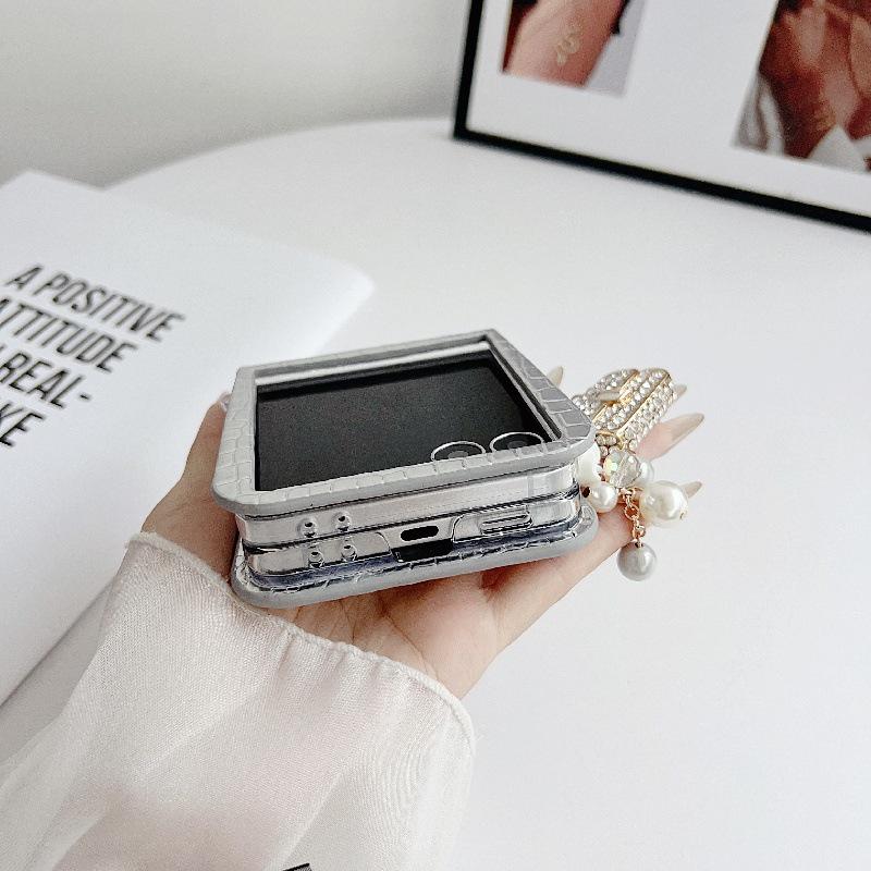 Чохол-кросбоді для Samsung Z Flip7 з текстурою алігатора, протиударний, з підвіскою