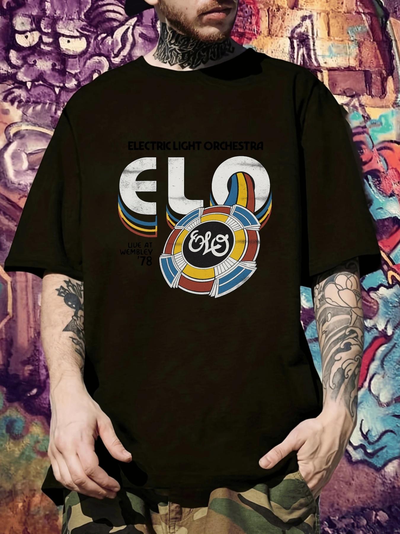 

Vintage ELO Band Wembley 78 Concert T-shirt - Black Retro Graphic Tee with Elastic Light Orchestra Print S