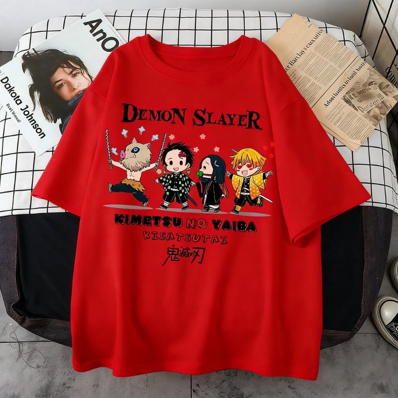 Plus Size Demon Slayer Summer Anime Printed Men, Women T-shirt Casual Parent Child Top Fashion Street Wear Harajuku Style Y2K 110