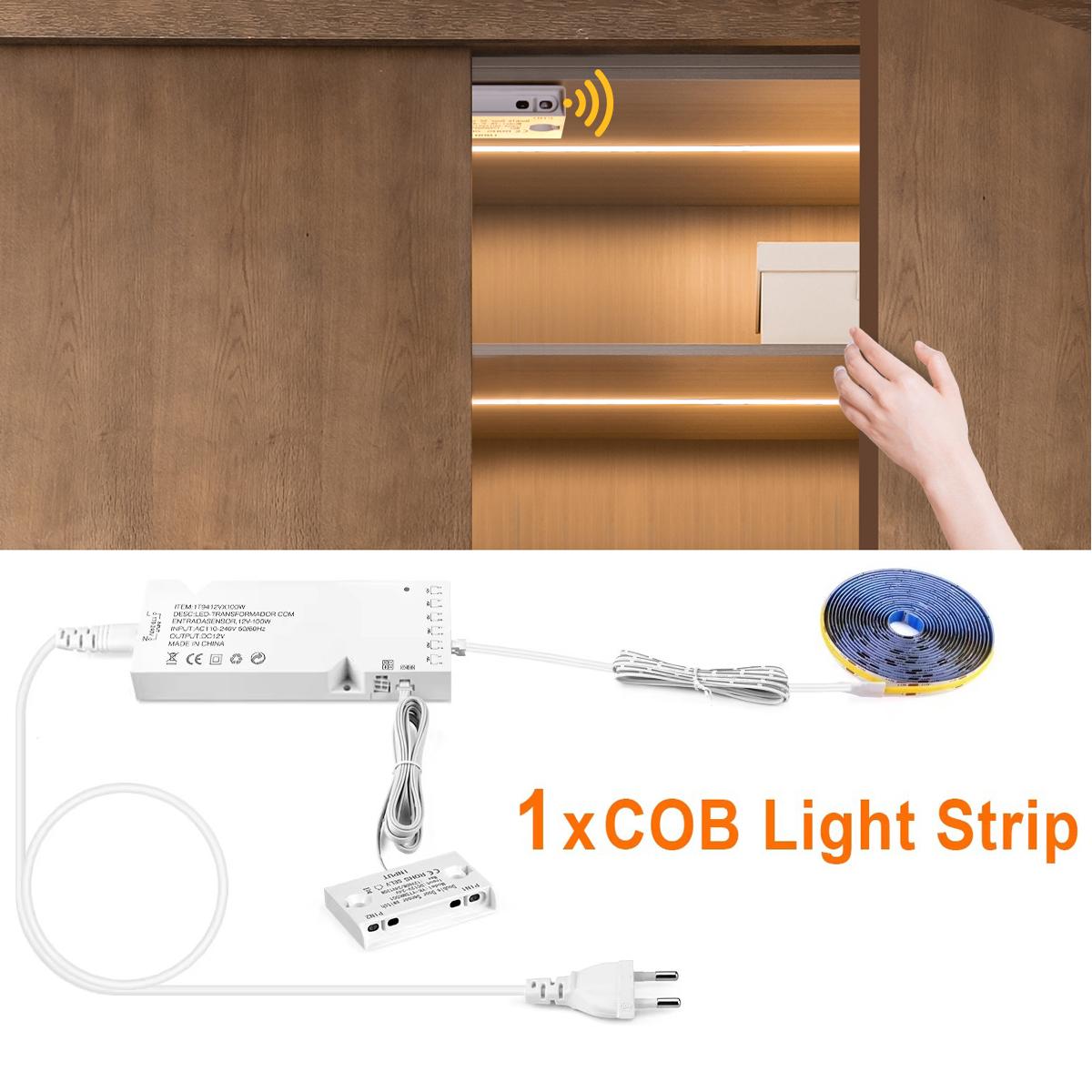 

Smart Under Cabinet Lamp COB LED Strip Door Proximity Sensor Switch 12V LED Tape Showcase Wardrobe Kitchen Closet Night Lights White&US Power Plug DC 12V&1m