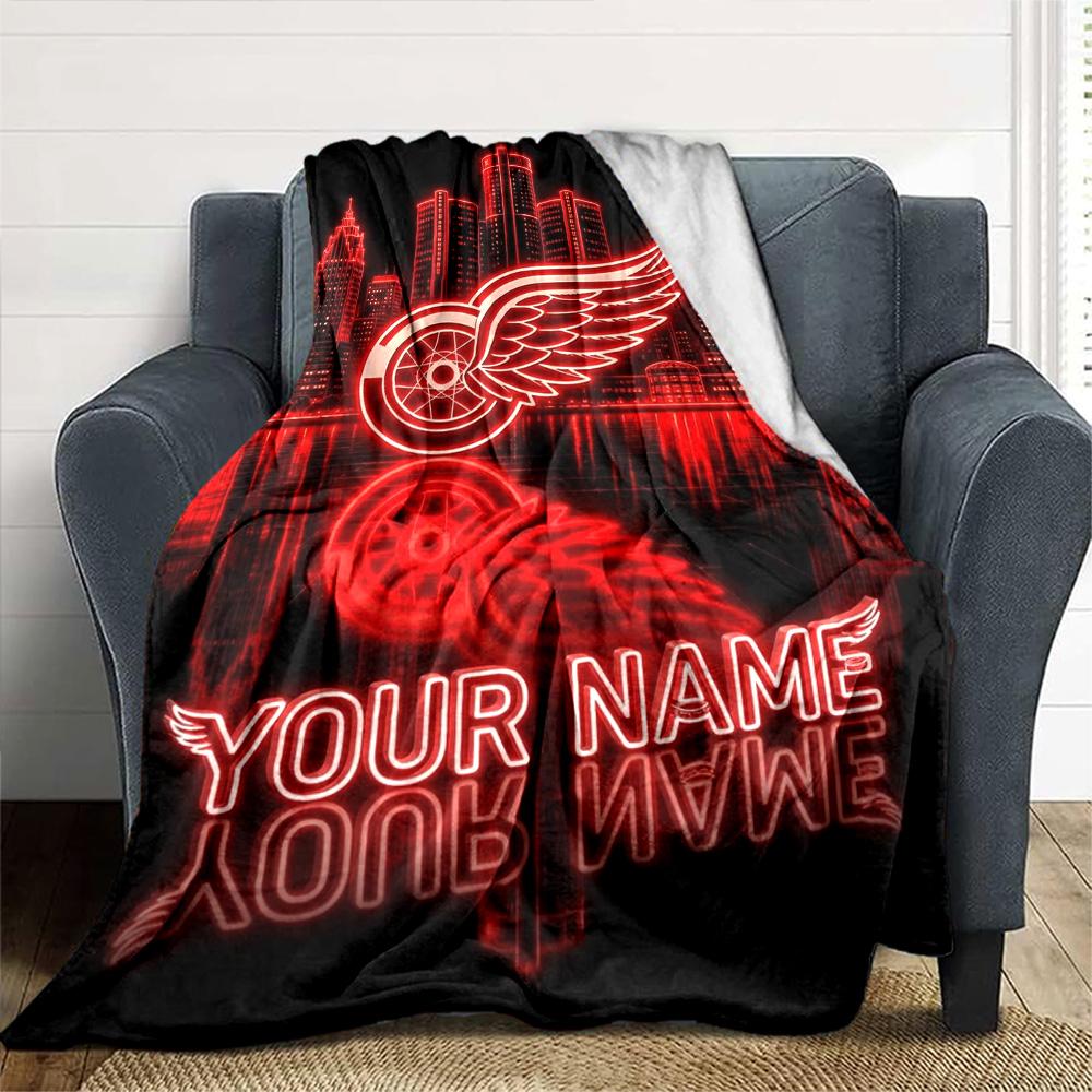 Name Custom Detroit Red Wings Logo Print Flannel Blanket High Quality Warm Comfortable Cover for All Seasons Perfect for Gifts Home Decor