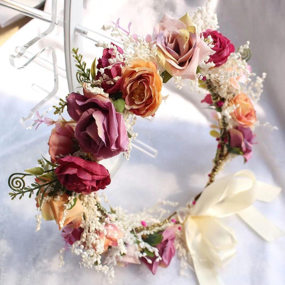 Elegant Flower Crown Floral Boho Bridal Wreaths Girl Hair Accessories Floral Headband  Wedding