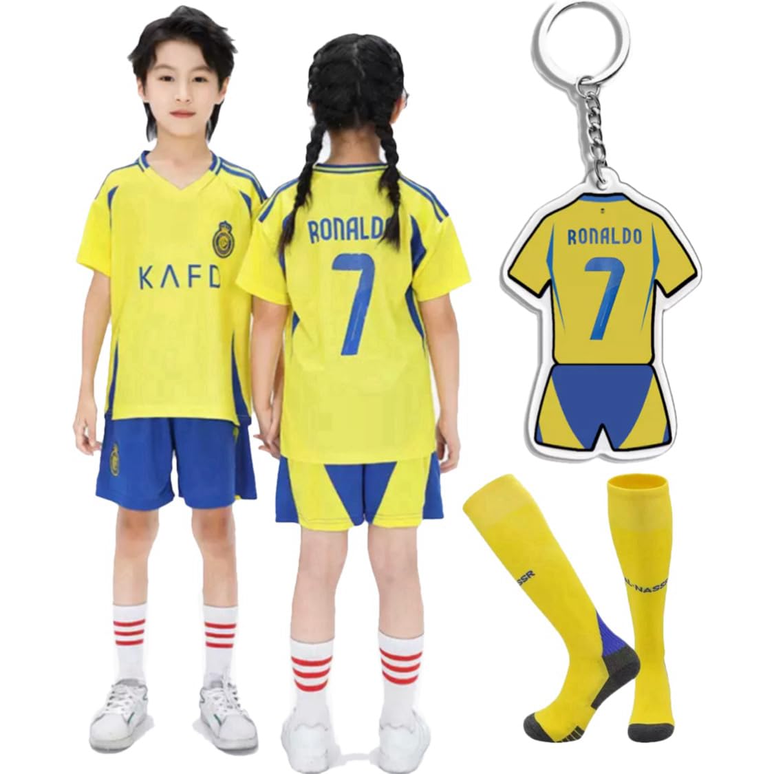 

[MioKio] Комплект із 3 предметів форми Krylona 130 розміру Al Nars Kids Cristiano Ronaldo C Ronaldo, що складається з шкарпеток та брелоків, у комплекті з яких є брелок.