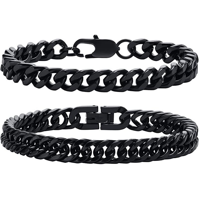 European & American Stainless Steel Cuban-Figaro Men's Bracelet Set - Gold Titanium