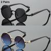 2 Pcs Women Round Sunglasses Sets Stylish Multicolor Gradient Shades Popular Imitation Wood Grain Sun Glasses for Travel Holiday