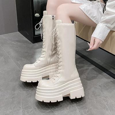 Fashion 10CM New Women's Roman Long Boots Autumn Winter Knee-high Leather Punk Shoes Chunky Platform Casual Knight Boots Botas Mujer