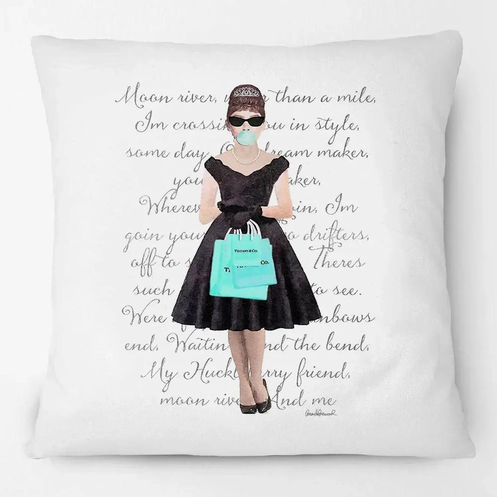 

Европейский портрет красоты Одри Хепберн Наволочка для подушки Современный модный стиль Женское лицо Роскошная декоративная наволочка 66x66cm