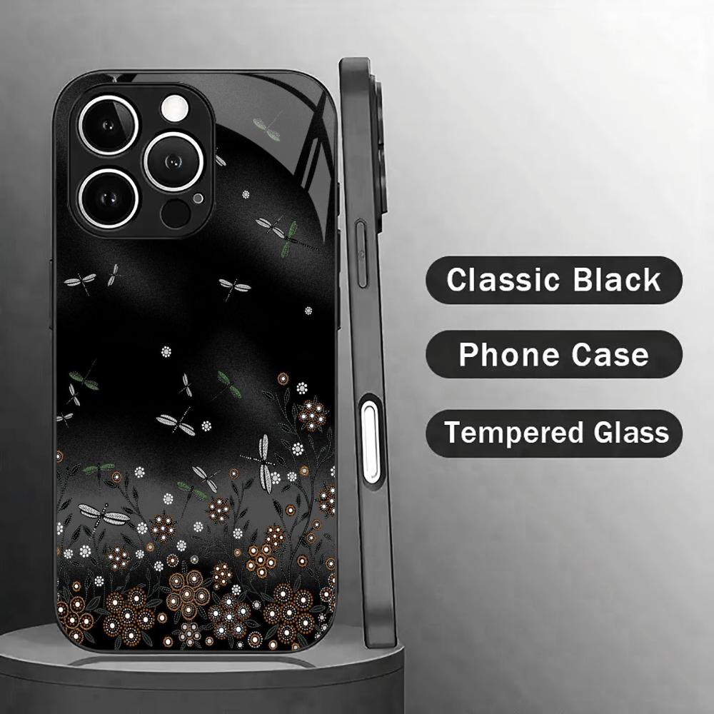 Modern Dragonfly Floral Mobile Phones Glass Phone Case for Iphone 17 Pro Max Cover for iPhone 17 16 15 14 13 12 11pm Pro Plus