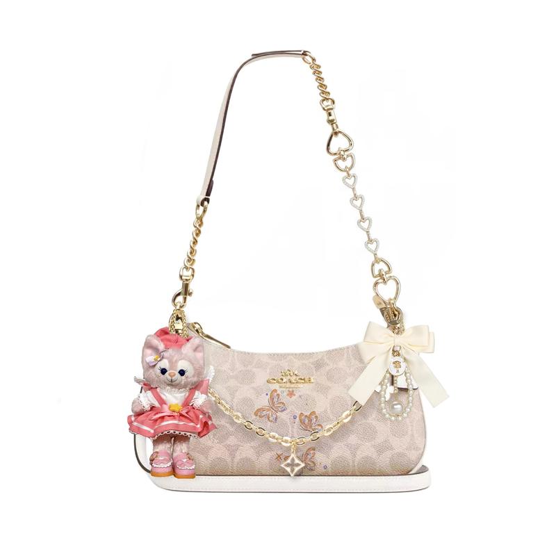 

COACH shoulder bag [Customized bag] Teri 24 classic presbyopic Logo zipper closure, pendant, scarf, bow, printing, extension Buqingguang basic model білий