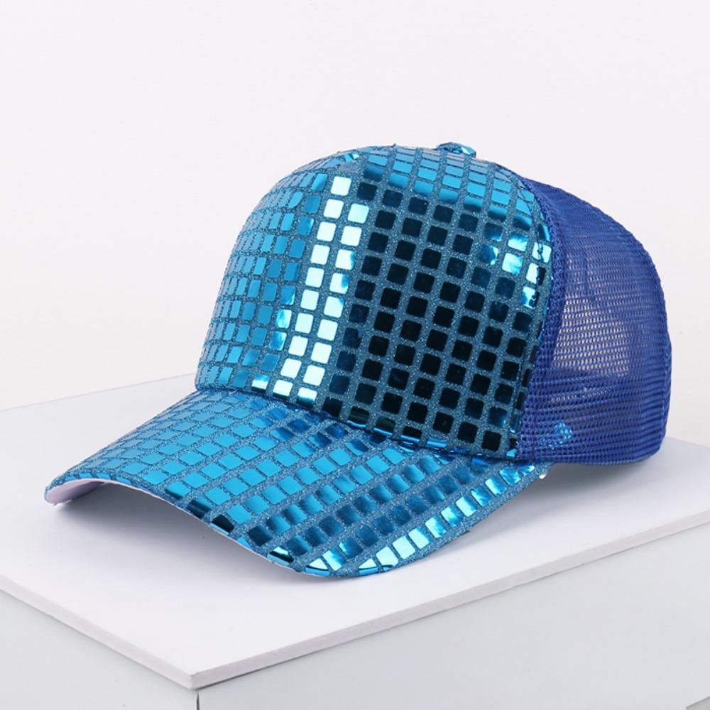 Fashion Shiny Baseball Cap Lightweight Breathable Sunshade Hat Plaid Decorated Duckbill Cap Beach Travel
