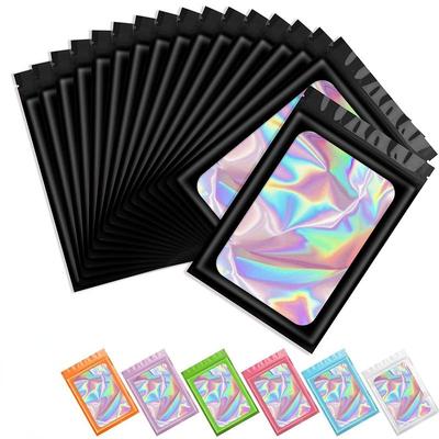 100pcsThick Smell Proof Mylar Bags Holographic Laser Color Plastic Packaging Pouch Jewelry Storage Pouch Gift Zip Lock Bag