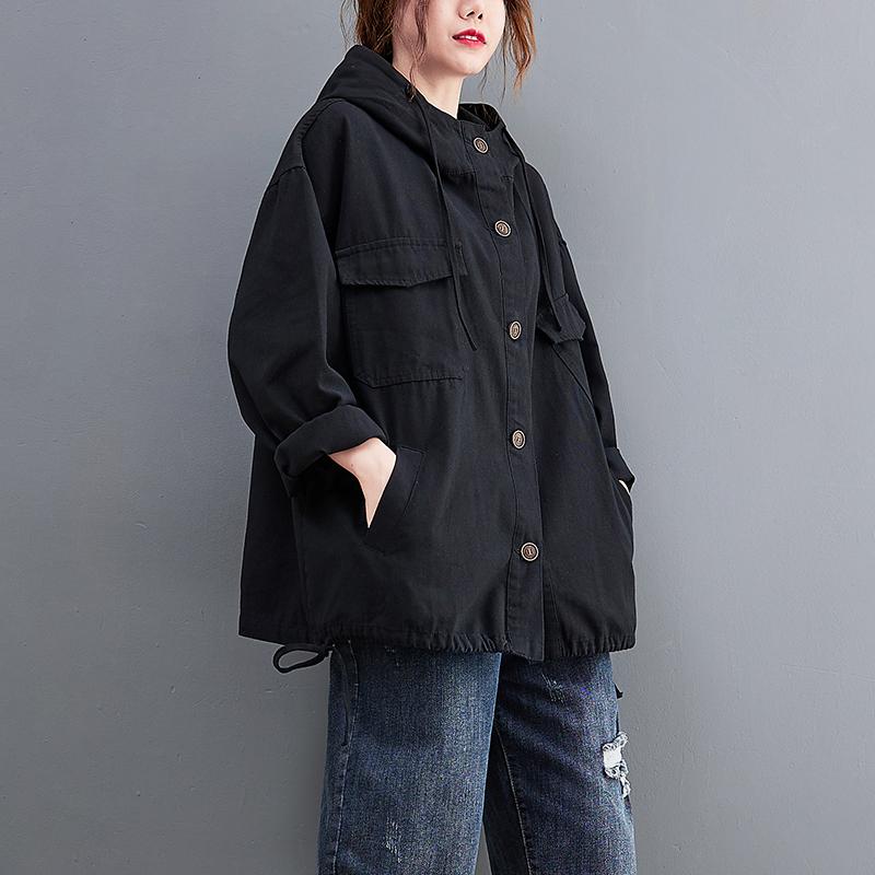 Dimanaf 2022 jaquetas grandes femininas com capuz algodão preto emendado casaco