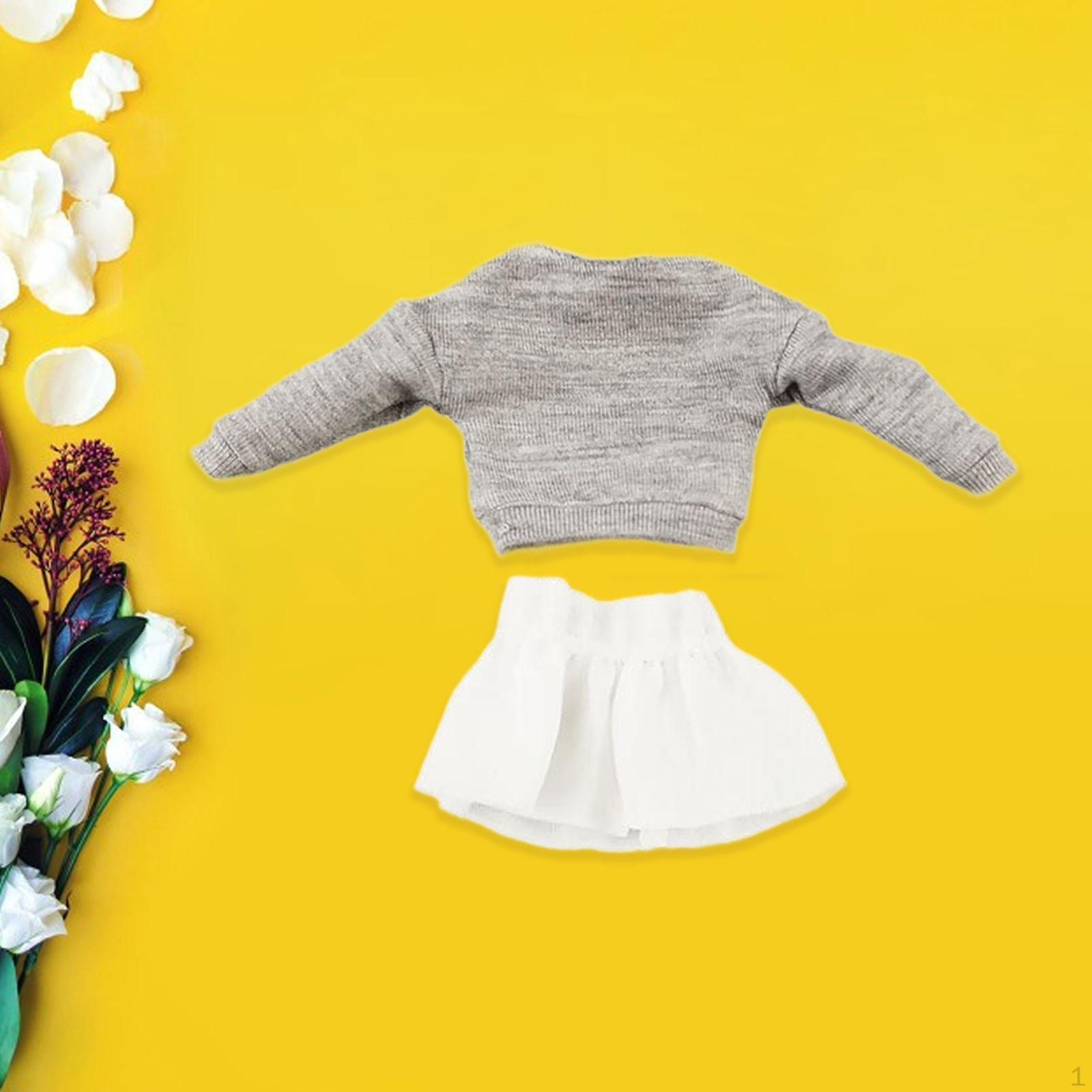 

1/12 Длинный рукав свитер и юбка костюм Повседневный свитшот с открытыми плечами для 6-дюймовой куклы женского пола gray top