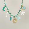 Conjunto de Pulsera y Collar Estilo Océano con Conchas y Estrellas Marinas de Acero Inoxidable