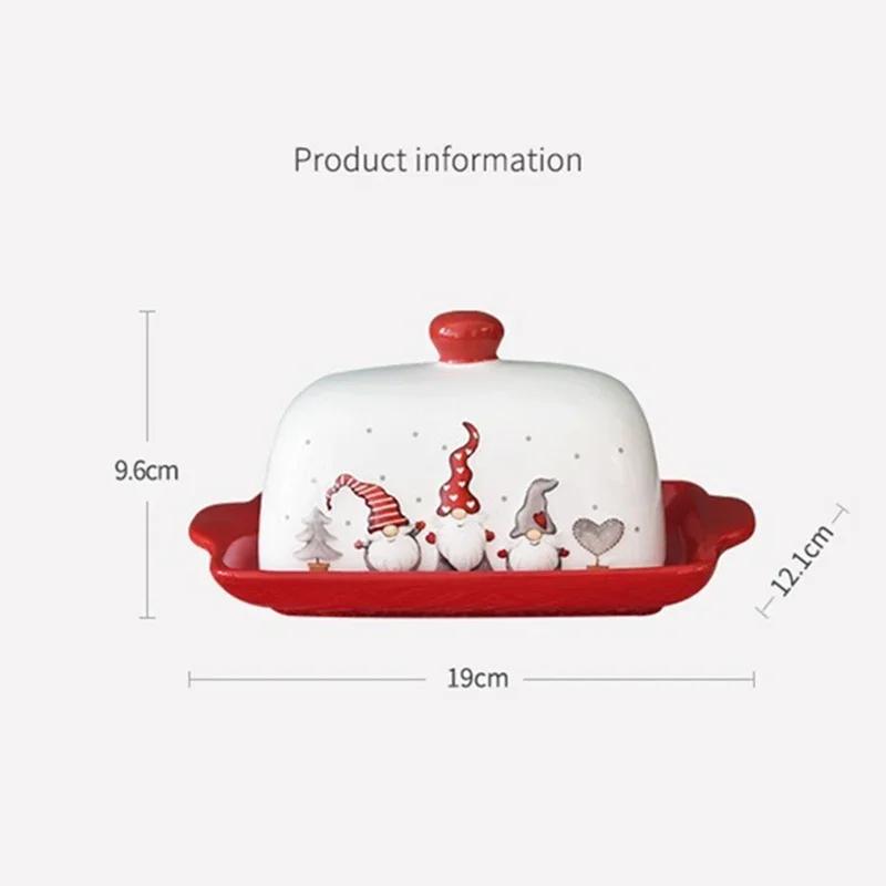 Nordic Santa Claus Elk Ceramic Butter Dish with Lid Christmas Party Cakes Sweets Desserts Plate Cheese Tray Snack Dessert Dish