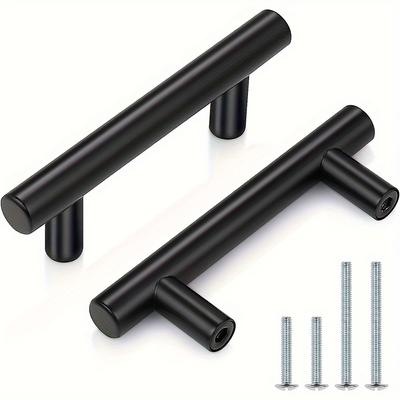 8pcs Black Stainless Steel Cabinet Pulls  Drawer Pulls  Modern Cabinet Hardware Kitchen Cabinet T-Handle Dresser Knob Set with Two Size Screws