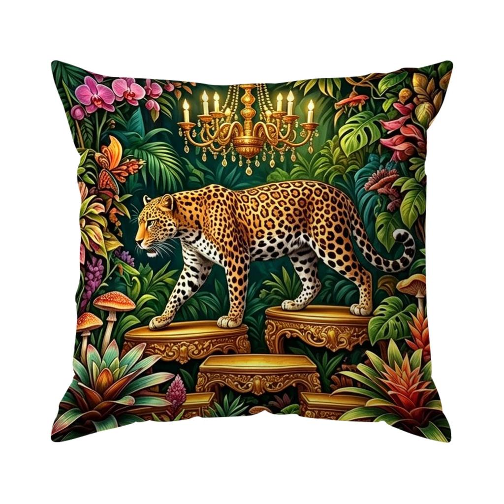 1pcs/4pcs Tropical Jungle Leopard Cushions Pillowcase Polyester Cushion Cover Throw Pillow Pillowcover Home Car Sofa Decor