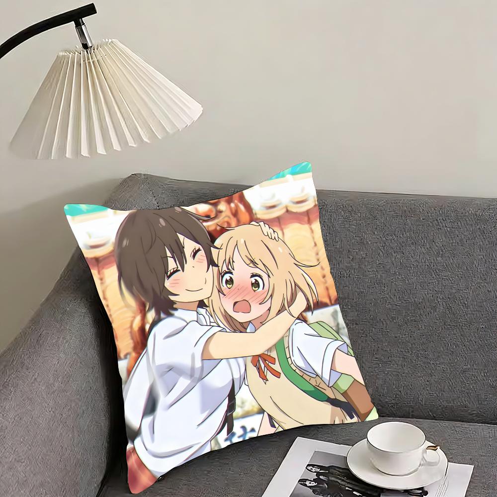 Asagao to Kase-san Cushion Cover Reversible Plush Pillow Cover – For car, sofa, bedroom, perfect as a gift.