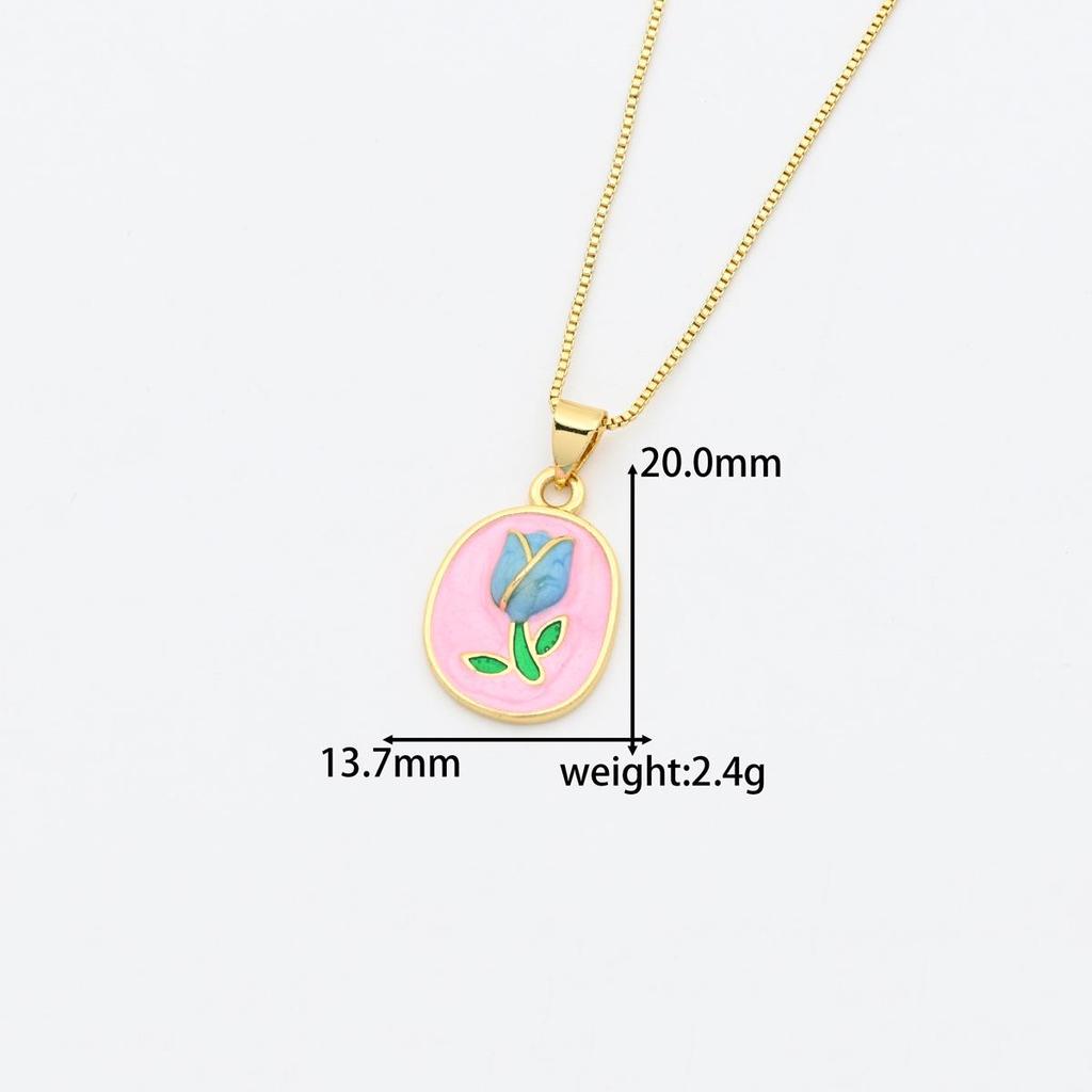 Tulip-Shaped Oil Painting Style Drip Flower Pendant Necklace - DIY Jewelry Accessory