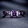 1 Pc Black Golden Color Princess Cut Purple Stone CZ Claw Rings Wedding Band Jewelry Valentine's Day Gifts