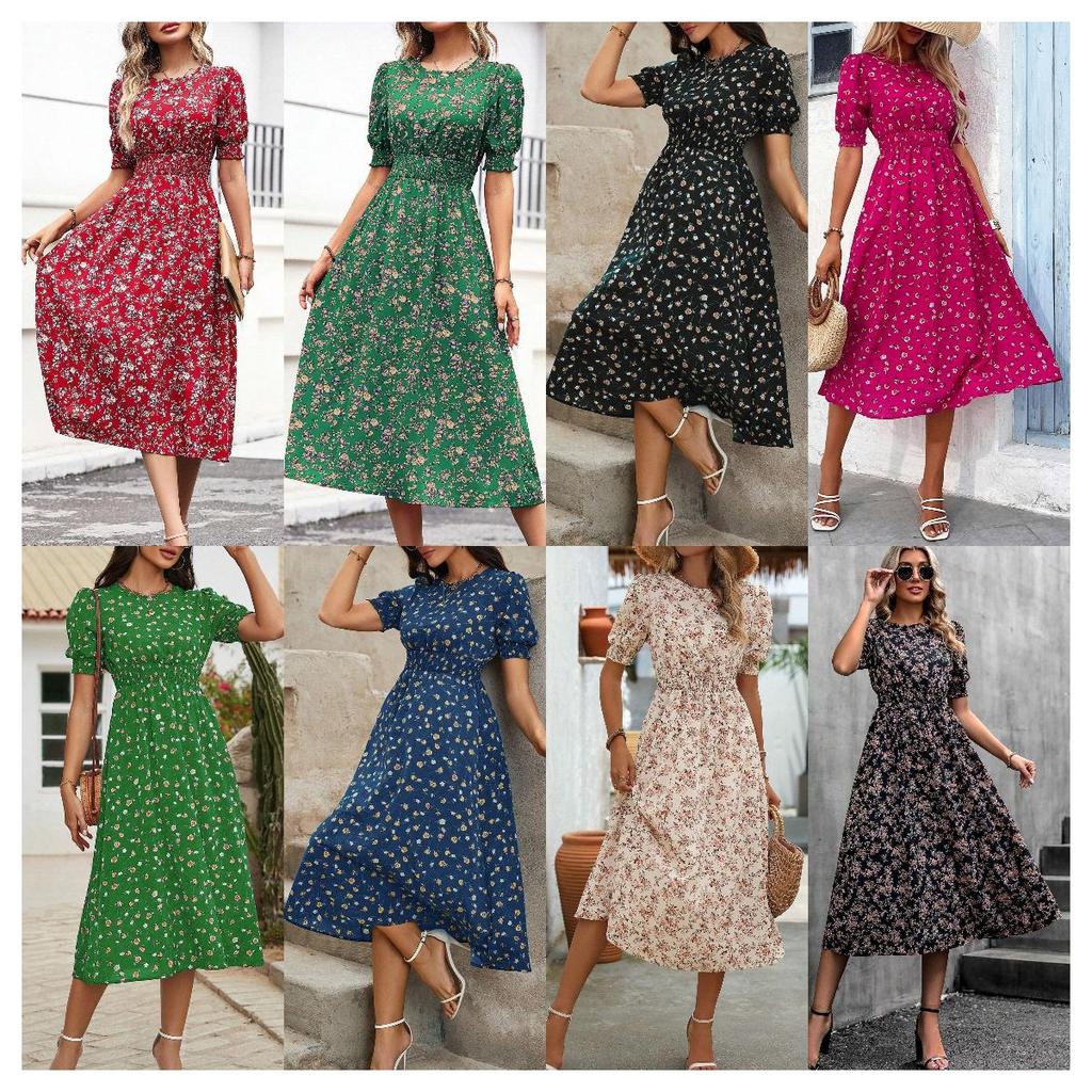 Women Dresses 2025 Summer Short Sleeve O-Neck Print Black Women Dress J887