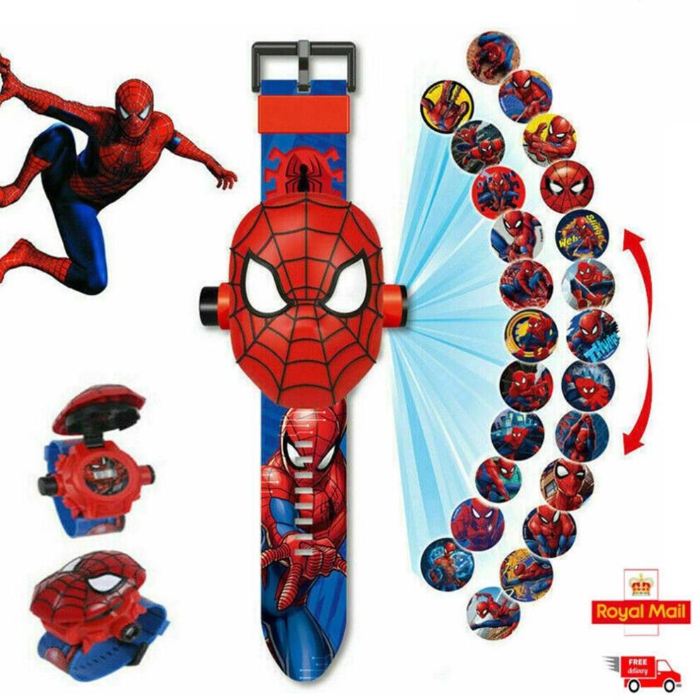 Montre projecteur Spider-Man pour enfants avec 24 projections de dessins animés, heure et date réglables et veilleuse