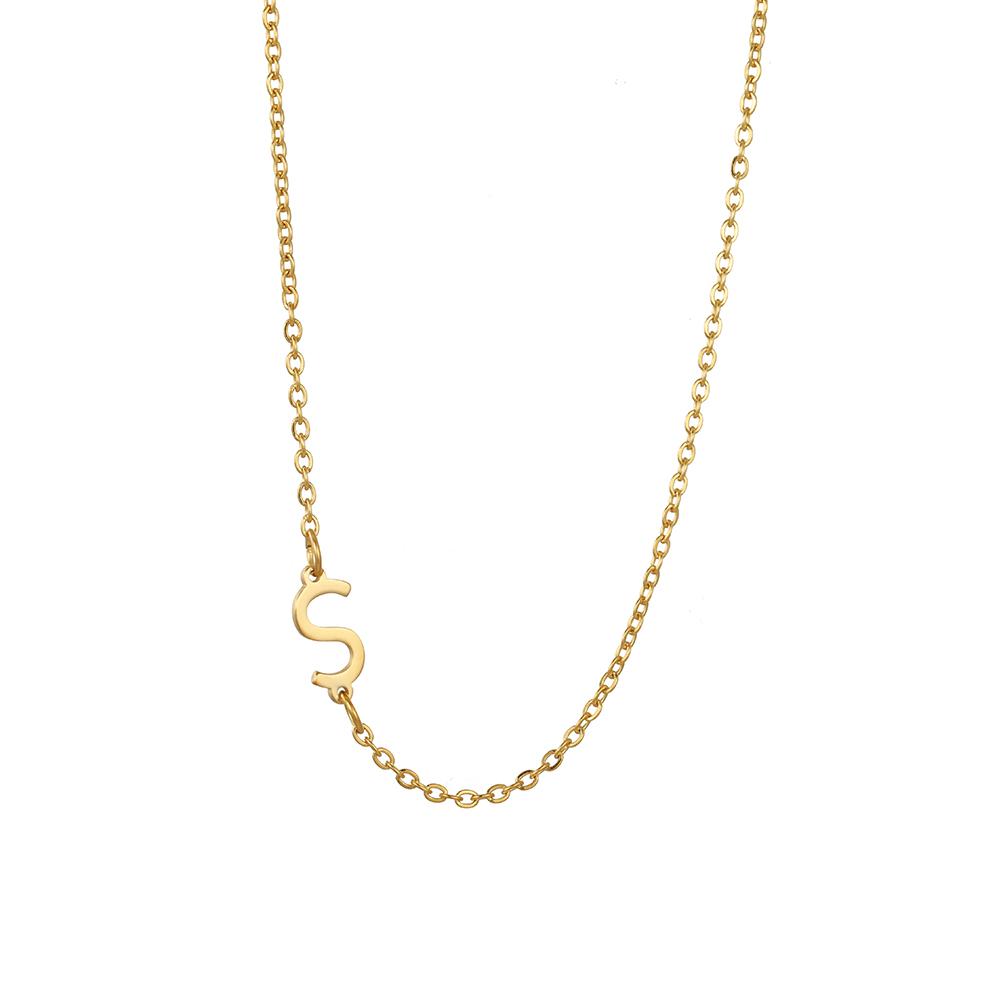 Cazador Sideways Tiny Letter Initial Necklaces A-Z Letters Necklace Stainless Steel Necklace For Women Gift Anniversary Jewelry