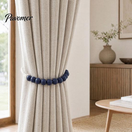 Reusable Curtain Ties 2Pcs Wood Bead Tiebacks, Holdbacks for Thin or Thick Window Draperies, Beautiful Buckles Boho Farmhouse Tie Backs Home