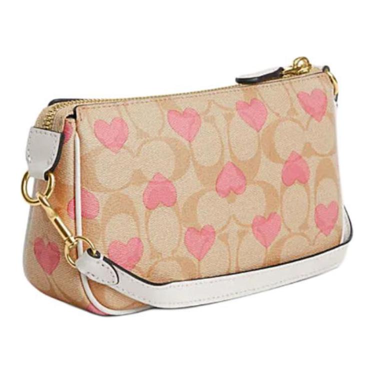 Coach Nolita 19 Classic Monogram Heart Print Zip Closure PVC Shoulder Bag Women Bags Light-Khaki Chalk-White CQ144-IMOTV
