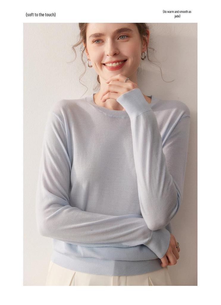 2025 Autumn/Winter Women's 100% Wool Yangzi Yarn Knit Sweater, Round Neck, Solid Color, Loose Fit