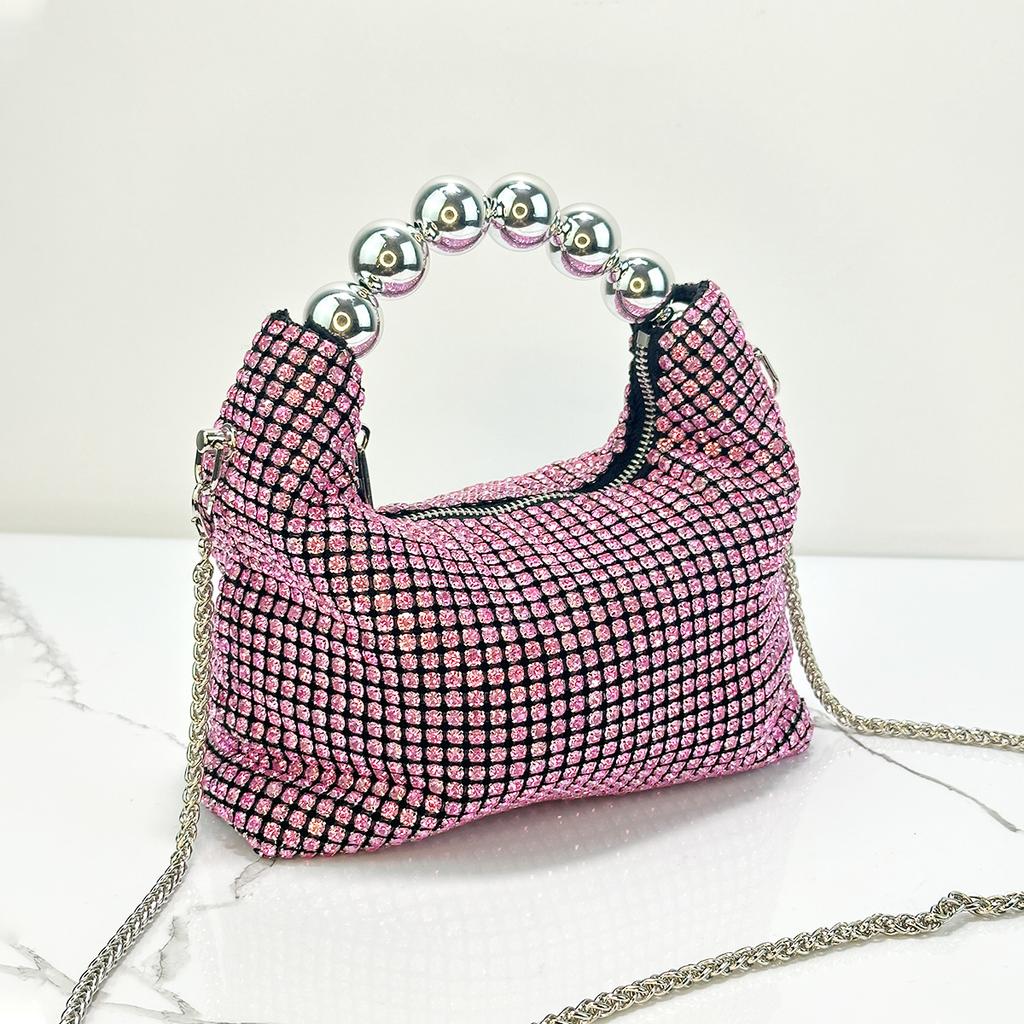 Full Diamond Shiny Ladies Handheld French Steel Ball Celebrity Dinner Bag Fashion Shoulder Bag