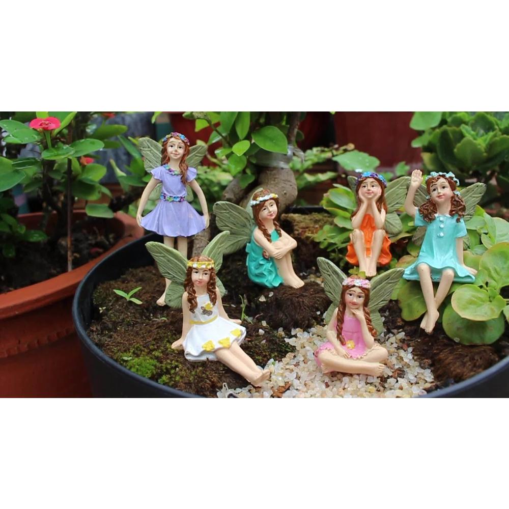 6 Stück Außendekorationen mit Flügeln für Feen-Stäbe, Gartendekorationen mit Feen-Landschaftsskulpturen, Märchen-Dekoration für Rasen und Topfpflanzen, Zubehör für Haus und Garten