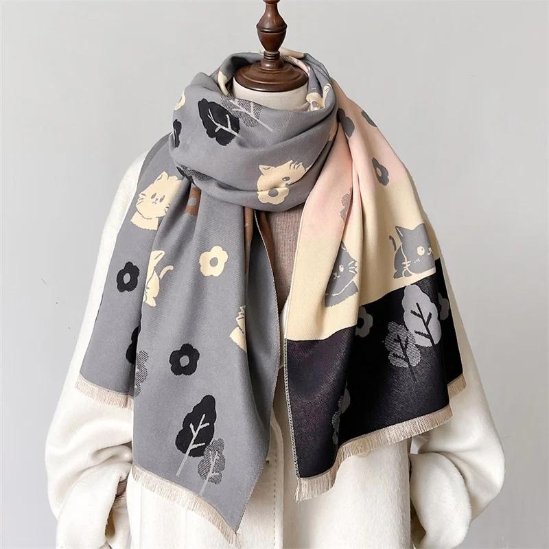 Women Winter Imitation Wool Scarf Warm Pashmina Foulard Female Cashmere Shawls Wraps Thick Soft Bufanda Scarves Stole