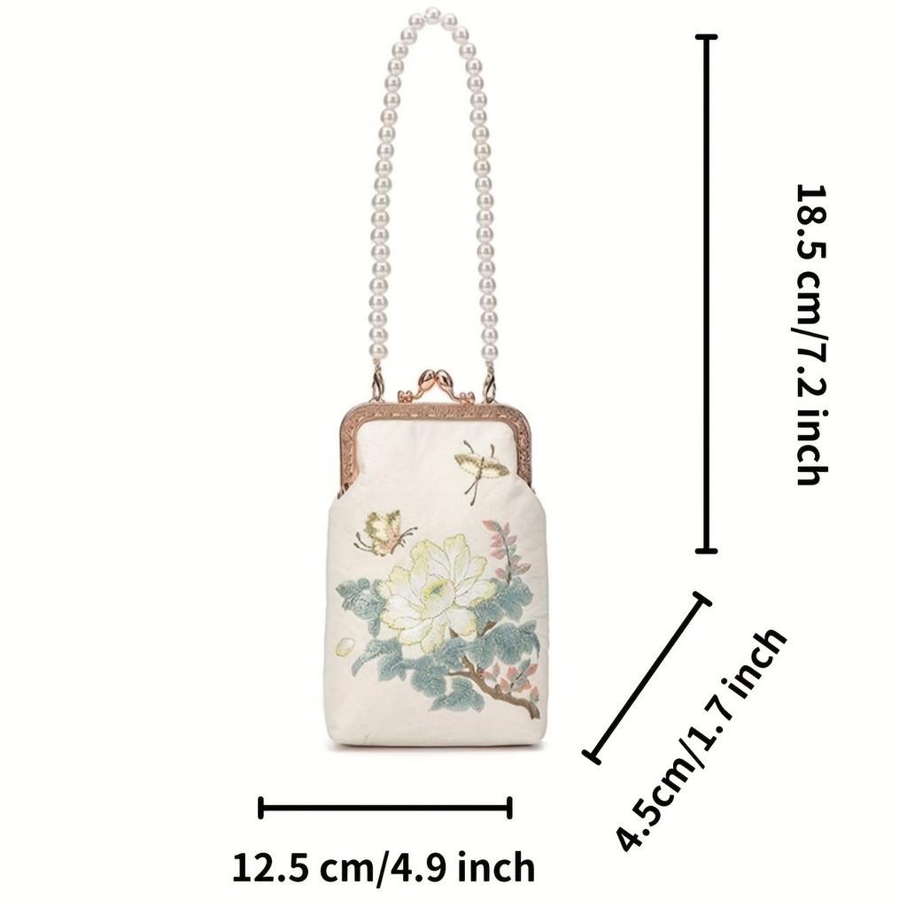 Cheongsam Banquet Bag Antique Style Embroidery Flower Clutch Vintage Elegant Mother'S Handbag With Fake Foot Chain For Women