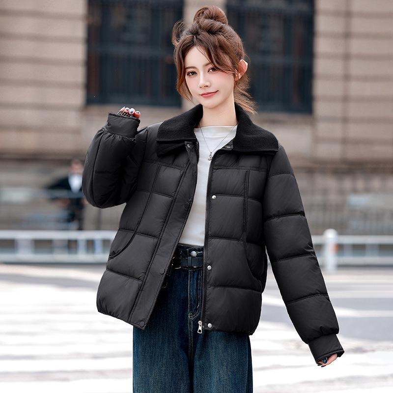 Autumn and winter versatile small man winter down cotton clothes women's fashion short lapel thickened cotton coat tide