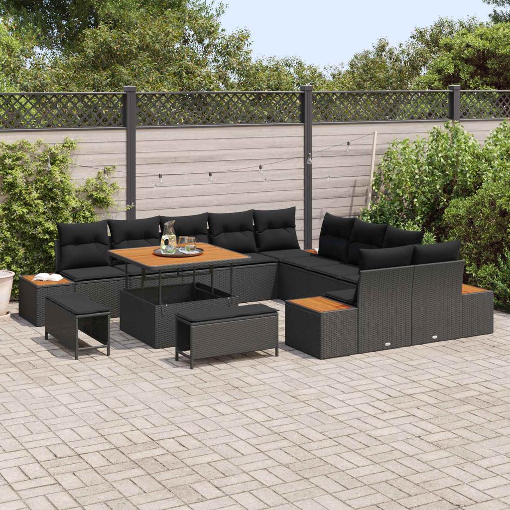 Garden Sofa Set with Cushions 13 pcs Black
