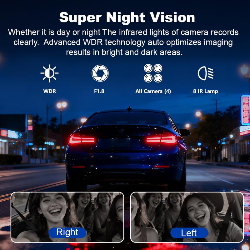 BEPOCAM Dash Cam 4K 4 Channel Front and Rear Inside 360° Car Camera for Cars Built-in WiFi GPS WDR Night Vision 24H Parking Mode